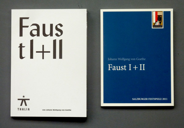 Die beiden Programmbücher für Faust I + II. (links: Thalia Theater Hamburg, rechts: Salzburger Festspiele). Foto: Gudrun Pawelke